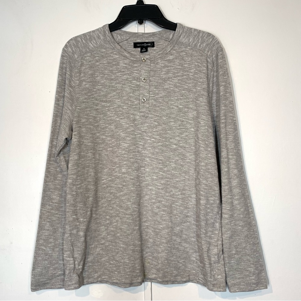 Treasure & Bond Double Knit Henley in Heather Grey